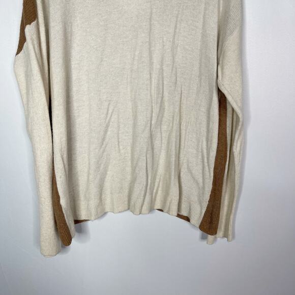 Madewell 2X Cream Tan Kimball Pullover Sweater in Colorblock V Neck Merino Wool - Picture 6 of 10